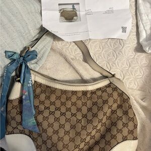 Gucci Brown and Cream Shoulder Bag with Iconic Monogram